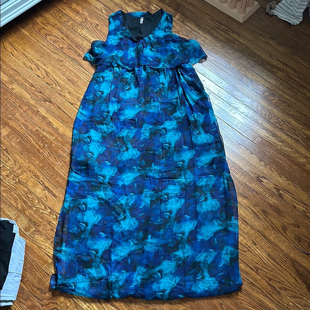 Blue and Teal Maternity Maxi Dress